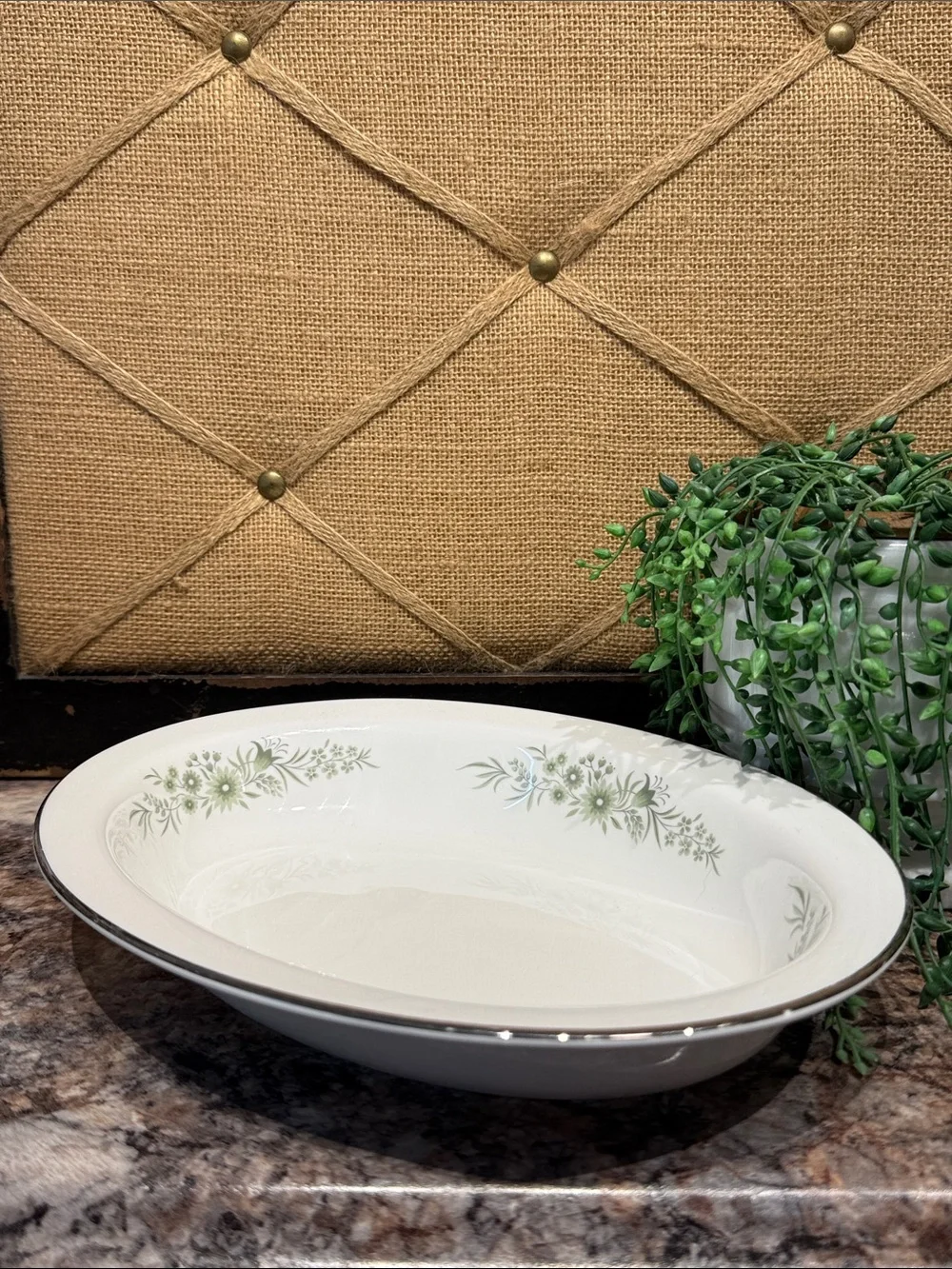 Wedgwood White Oval Serving Platter with Green Floral Trim